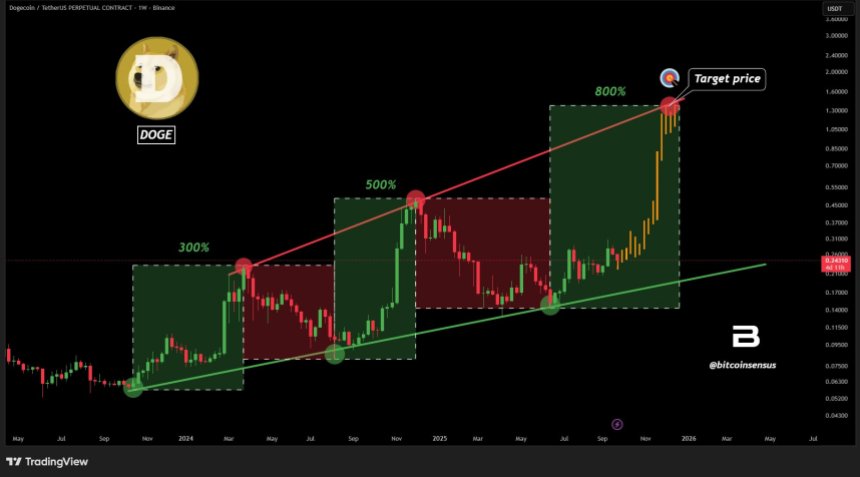 狗狗币( DOGE )即将实现巨大突破：涨幅或高达800%